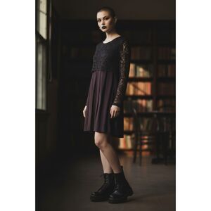 Scarlett Vintage 90s Whimsigoth Minidress Size 7 Black Lace Fairy Grunge Pleated